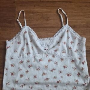 Aeropostale Floral Lace Cami Top - White and Pink